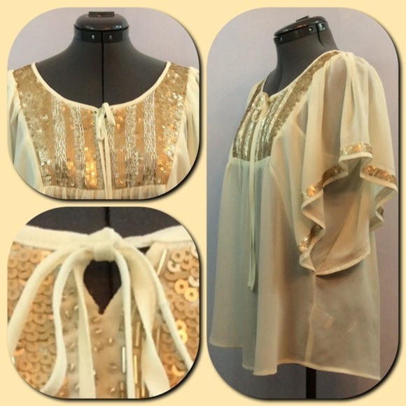 Blu-pepper 💕Sheer Babydoll w/Gold Sequins Blouse - Picture 2 of 4